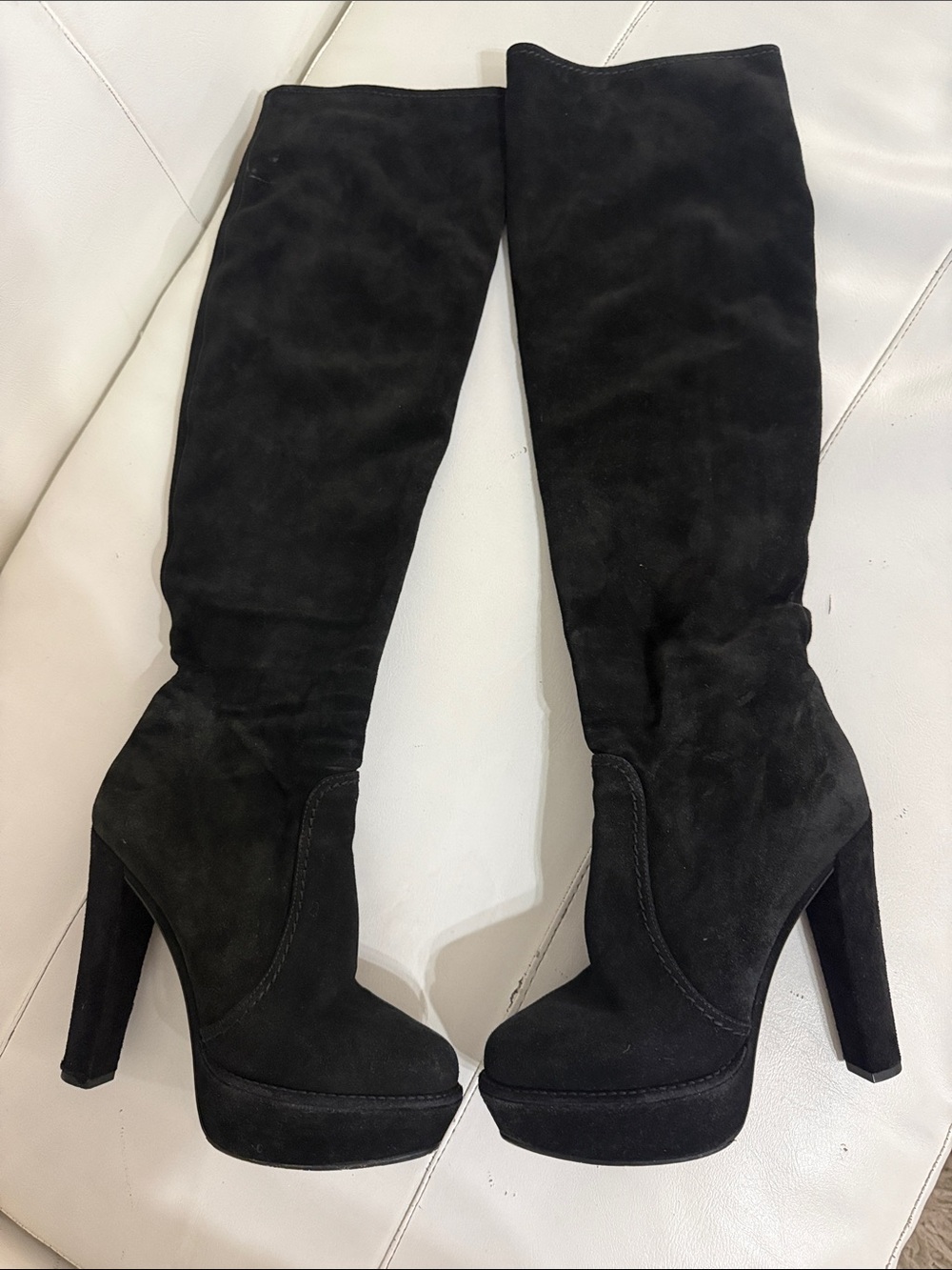 Prada Black Suede Over-the-Knee Platform Boots size 38